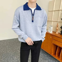 Voguable  Knitted Sweaters for Men Zipper Spliced Man Clothes Pullovers With Pockets Brown Polo Zip-up Heated Cheap Korean 2024 Autumn A S voguable