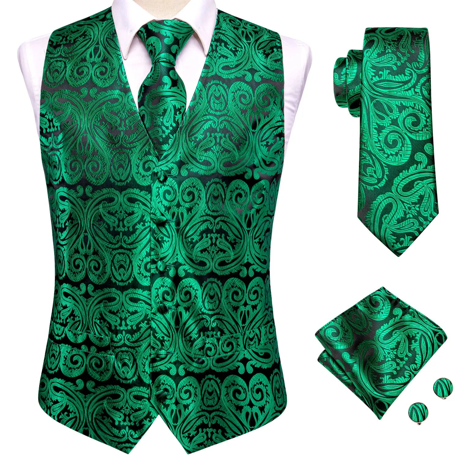 Hi-Tie Pink Green Paisley Silk Dress Vest Set For Men Dark Blue Jacquard Mens Suit Vest Male Waistcoat For Wedding Formal Jacket voguable