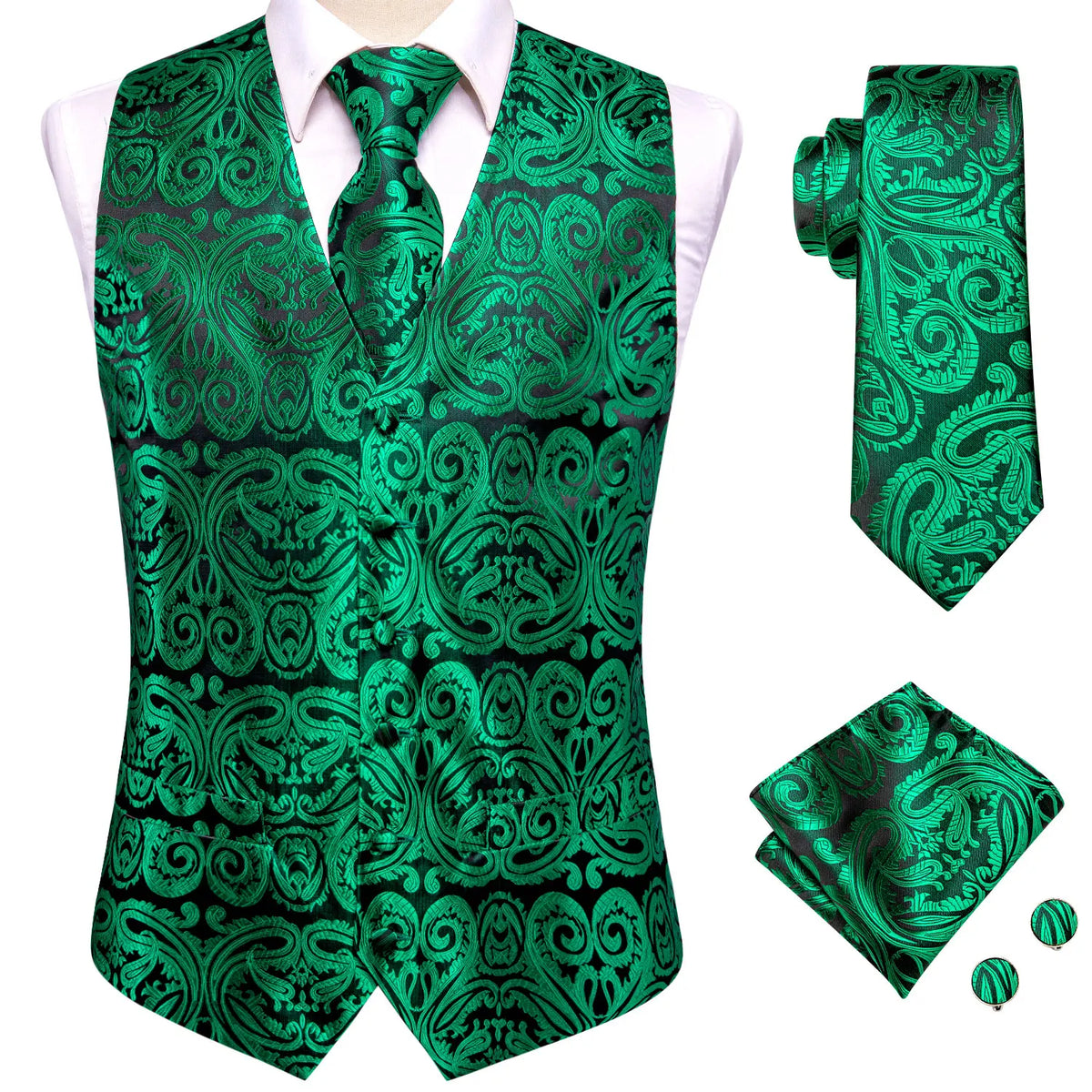 Hi-Tie Pink Green Paisley Silk Dress Vest Set For Men Dark Blue Jacquard Mens Suit Vest Male Waistcoat For Wedding Formal Jacket voguable