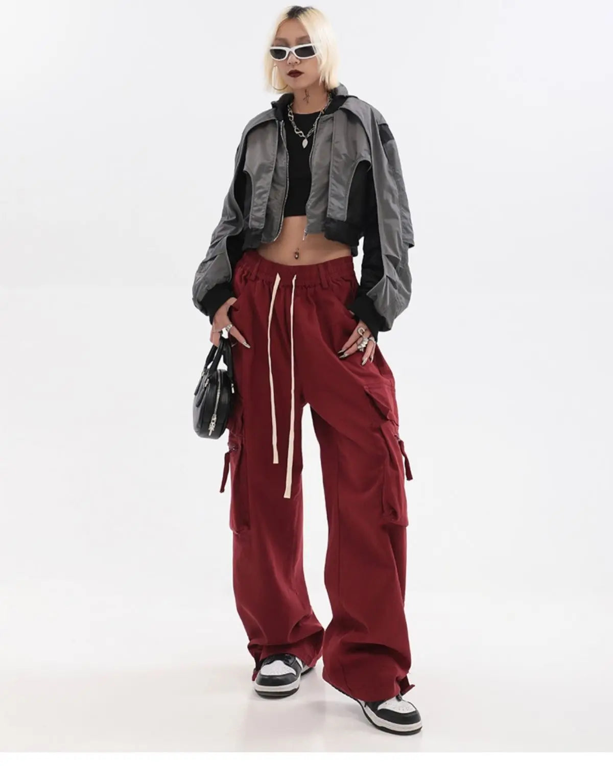 Streetwear Vintage Hip Hop Oversize Red Cargo Pants Women Drawstring Elastic Waist Loose Wide Leg Harajuku Casual Trousers 2023 voguable