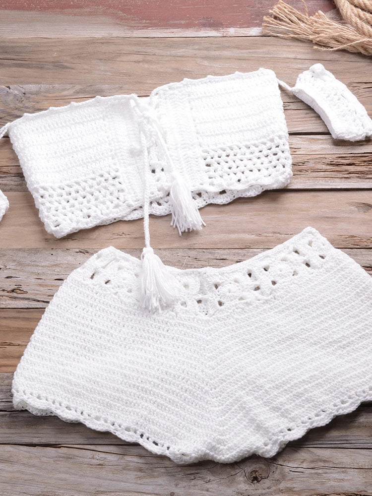 Voguable  Handmade Crochet Bikini Set Women Swimwear Bohemian Fitness Sexy Beach Outfits Holiday Vintage Swimsuit Summer voguable