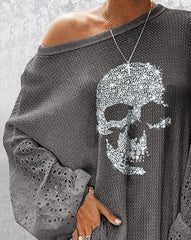 Glitter Skeleton Lantern Sleeve Top Fashion Woman Blouses  Shirts Female Clothing autumn spring voguable