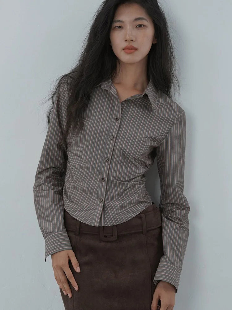 American Retro Slim Striped Shirt Fall Long Sleeve Harajuku Y2K Blouse Casual Vintage Female Streetwear Gothic Hip Hop New Tops voguable