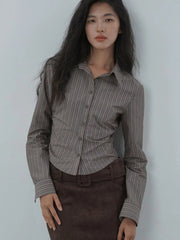 American Retro Slim Striped Shirt Fall Long Sleeve Harajuku Y2K Blouse Casual Vintage Female Streetwear Gothic Hip Hop New Tops voguable