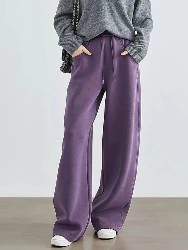 Women Streetwear Purple Sweatpants Loose High Waist Vintage Fall Wide Leg Pant Casual Retro Pockets American Y2K Female Trousers voguable