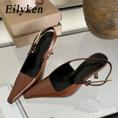 Voguable  Street Style Sexy Pointed Toe Metal Buckle Strap Women Pumps Stripper Sandals  Slingback High Heels Female Shoes voguable