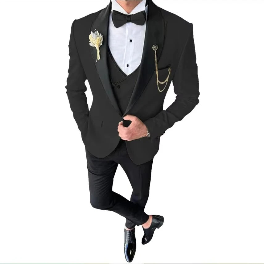 Voguable  New Solid Suits for Men Slim Fit Groom Wedding Suits Tuxedo Best Man Blazer Vest Pants 3 Pieces Fashion Marriage voguable