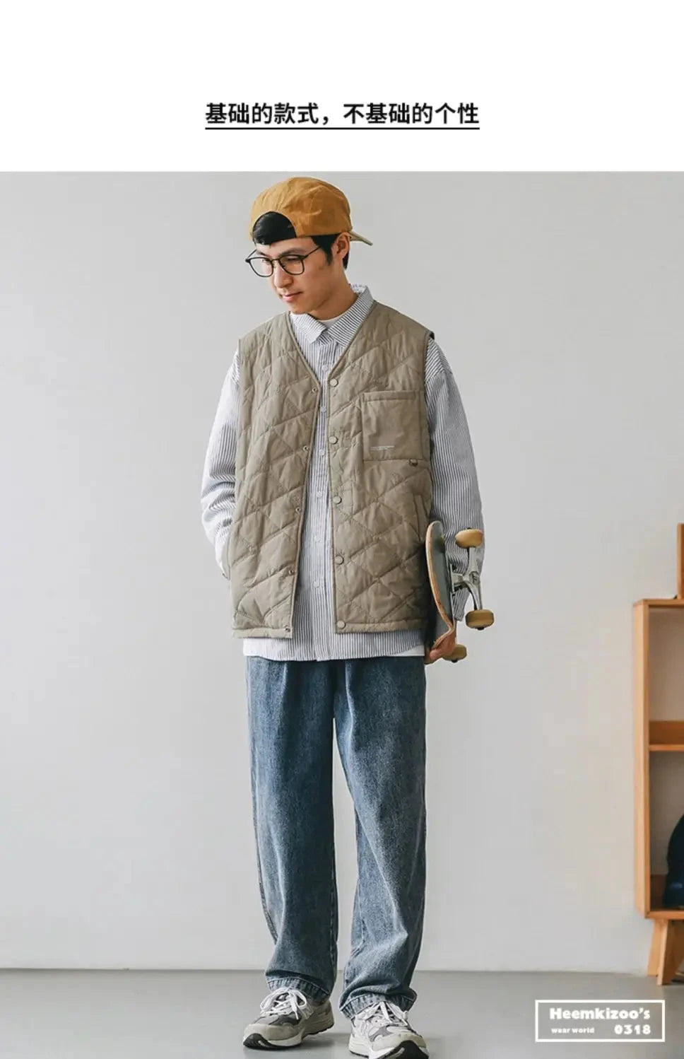 Cotton-layered Fashionable Vest Men with Autumn Winter Simple Casual Light Heated Inner Vest Cardigan Work Vest Top Aesthetic voguable