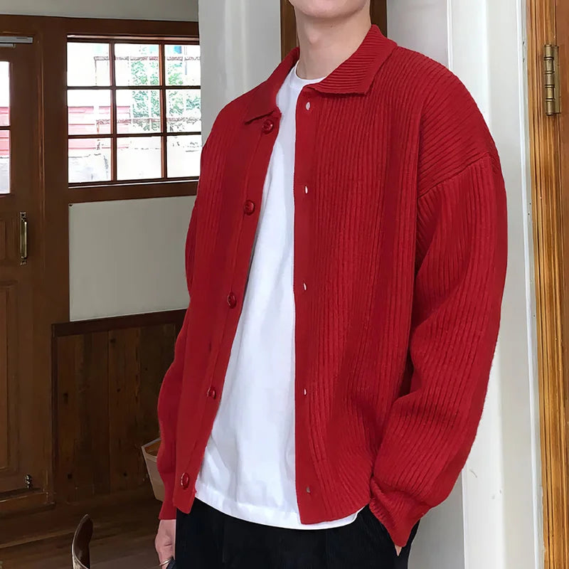 Men's Trend Red Green Daily Baggy Sweaters Button Cozy Knitted Cardiga Stylish Thermal Solid Color Long Sleeve Outerwears Male voguable