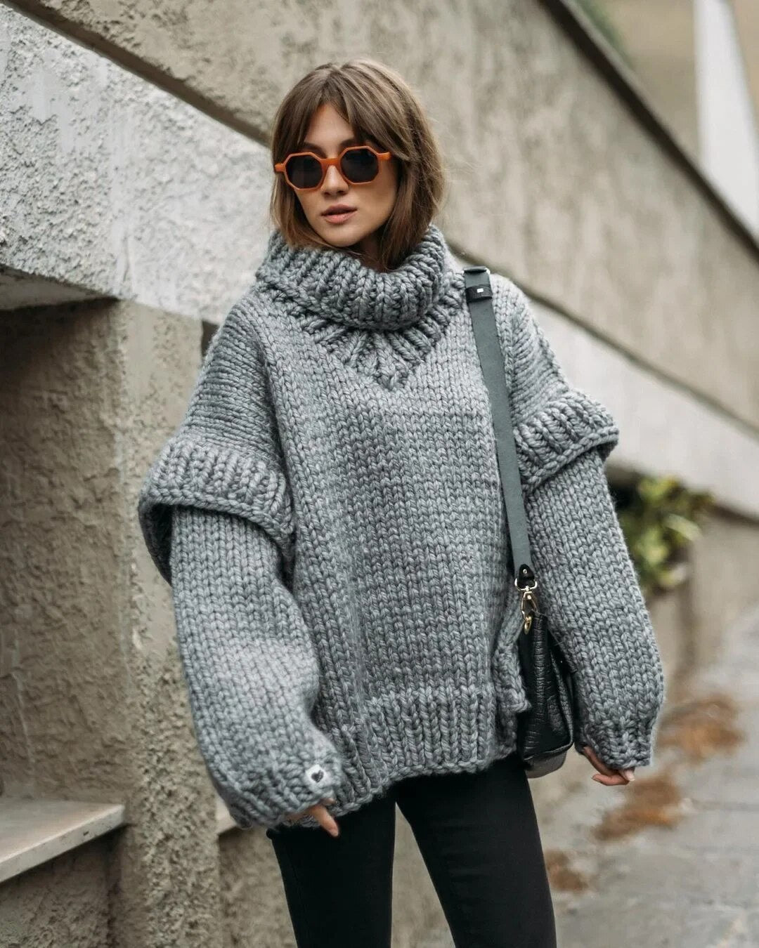Women Solid Knit Turtlrneck Sweater Casual Oversize Lantern Long Sleeve Thick Warm Pullover New Autumn Winter Loose Top Knitwear voguable