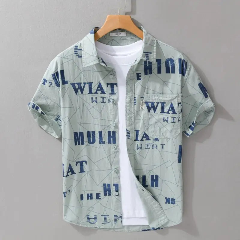 Voguable  Summer Japanese Printed Men Fashionable Short-sleeved Shirt Casual Loose Versatile Cardigan voguable