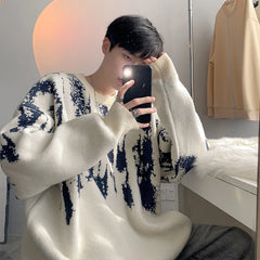 Autumn Clothing Men's Knitted Luxury Printed Pullovers Sweater Casual Vintage Loose O Neck Solid Color Long Sleeve Knitwear 2024 voguable