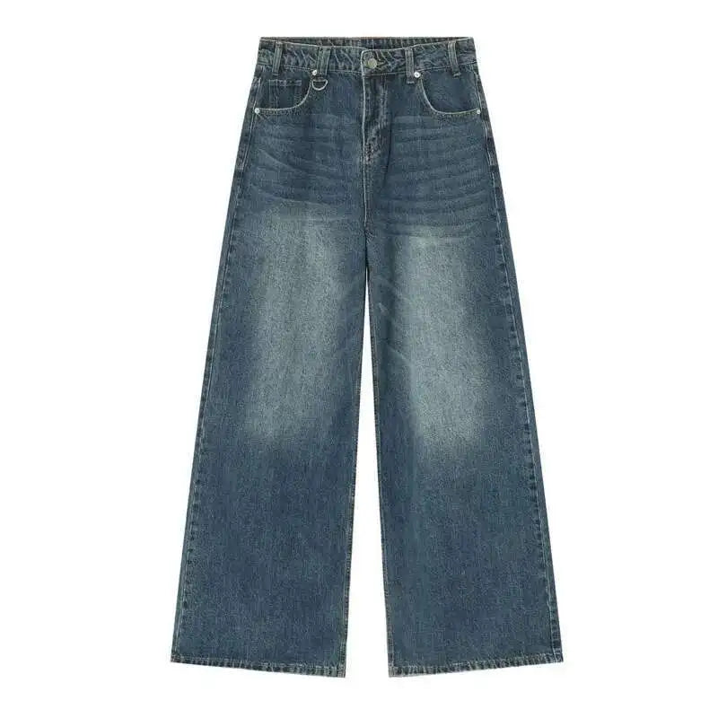 Vintage Camouflage Men's Jeans Fashion Washed Casual Wide Leg Denim Pants Autumn Winter Loose Male Trousers Old Blue 9C354 voguable