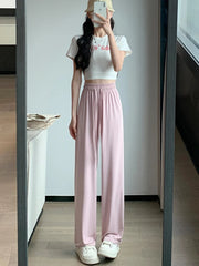 Summer Thin Ice Silk Sun Protection Pants Women Y2K High Waist Loose Wide Leg Trousers Solid All-Match Simple Straight Pants voguable