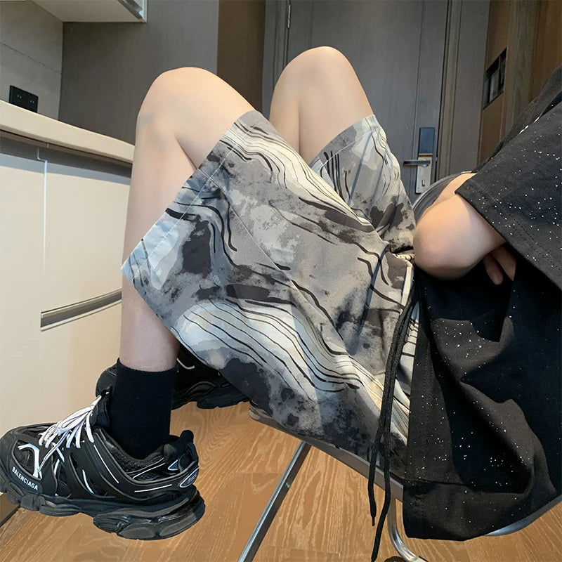 Voguable  Tie Dyed Gradient Ice Silk Shorts Men Women Summer Oversized Cool Short Sweatpants Trendy Casual Washable Beach Pants voguable