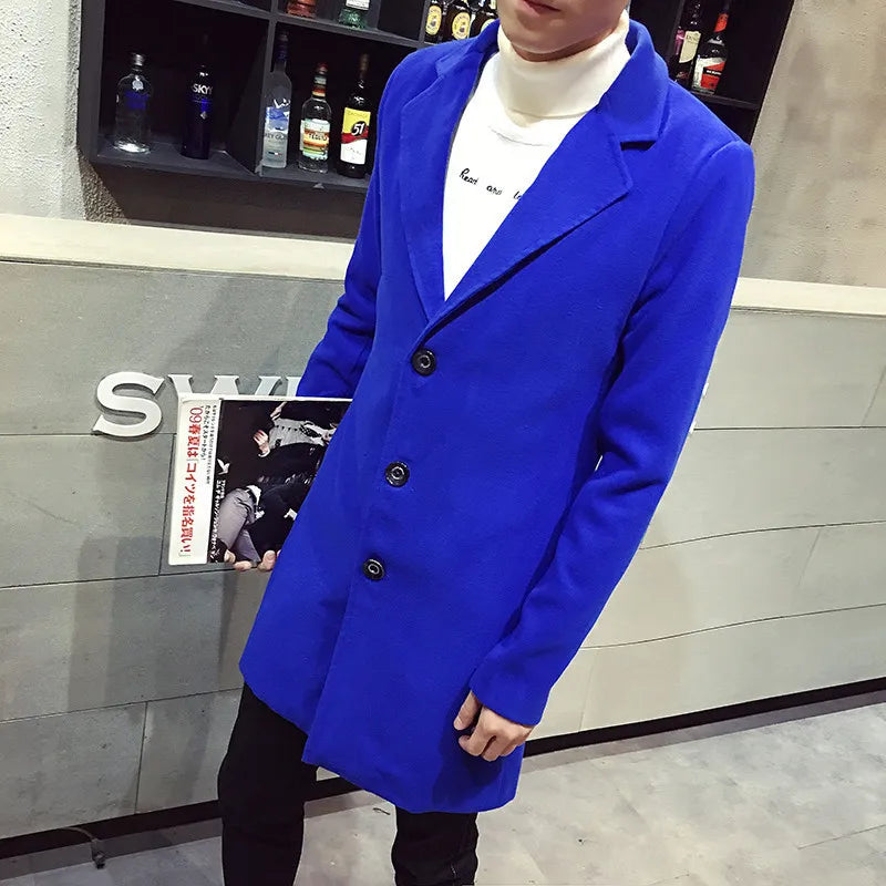 2023 Men Wool Blend Coat Autumn Winter New Casual Long Windbreaker Jacket Male Solid Color Single Breasted Trench Coat Jacket voguable
