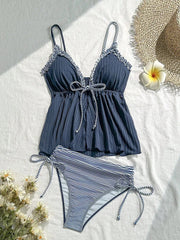 Voguable  Sexy Deep V Neck Vacation Bikini Women Split Swimsuit Beach Bikini New All Season Backless Lace Up Bikinis 2 Piece Set voguable