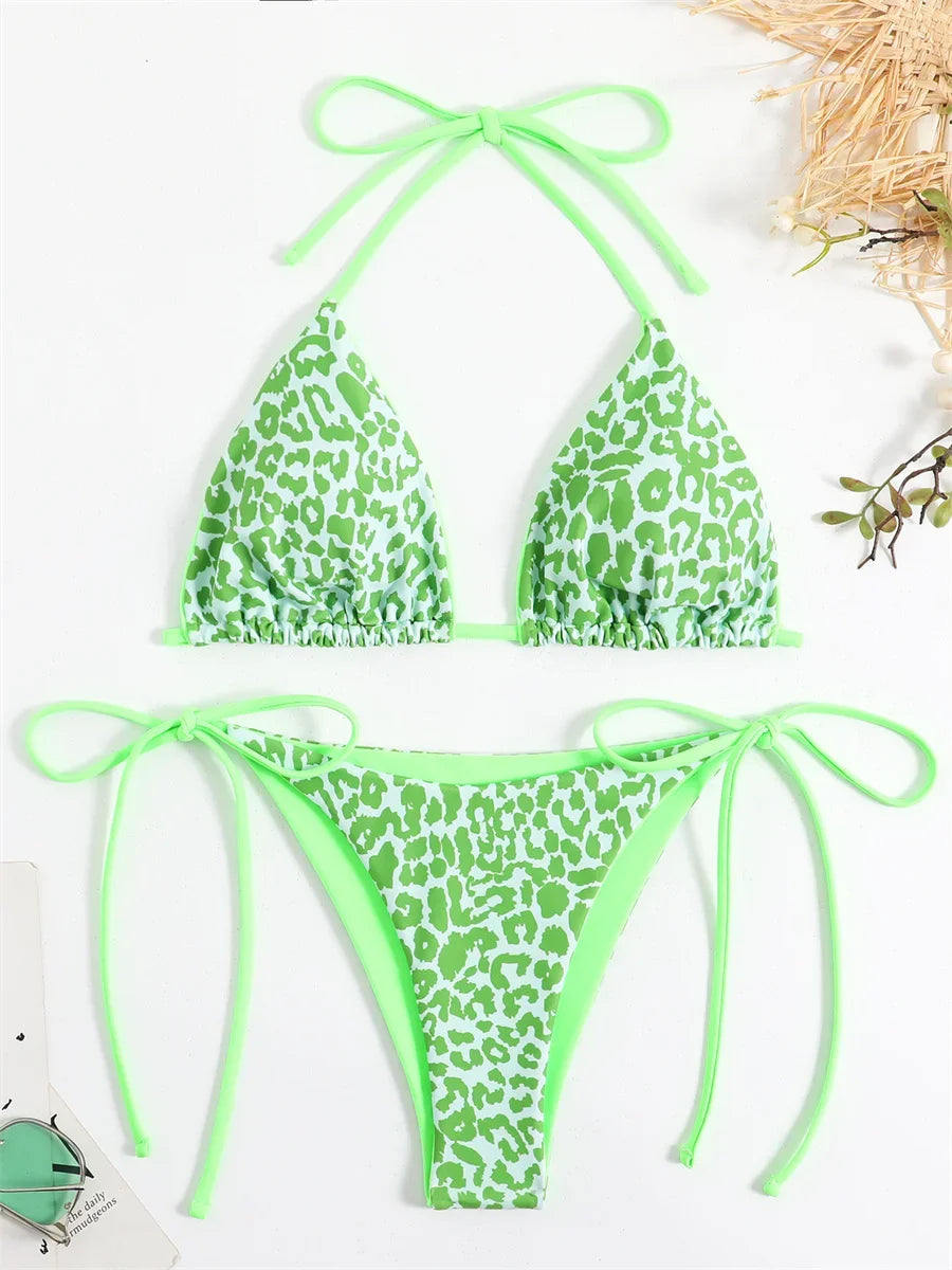 Voguable Sexy Micro Bikini 2024 Women Pink Leopard Print Neon Double Side Push Up Swimsuit Brazilian Beach Bathing Suit Thong Swimwear voguable