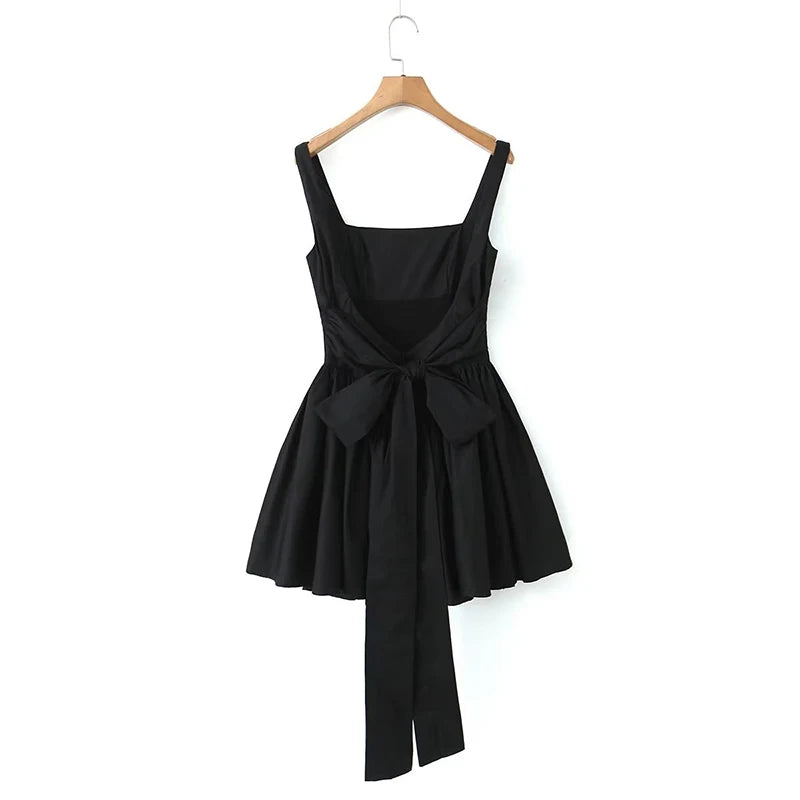 Voguable Women Sweet Tie Bow Sashes Sexy Backless Dress Waist Spliced Pleated Swing Party Mini Robe voguable