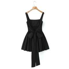 Voguable Women Sweet Tie Bow Sashes Sexy Backless Dress Waist Spliced Pleated Swing Party Mini Robe voguable