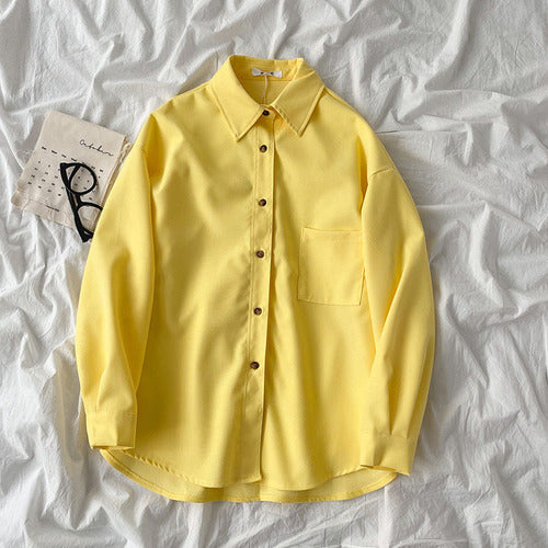 Voguable 2022 Spring New Chic Long Sleeve Women Blouses Tops Single-breasted One Pocket Loose Female Solid Shirts Blusas femme voguable
