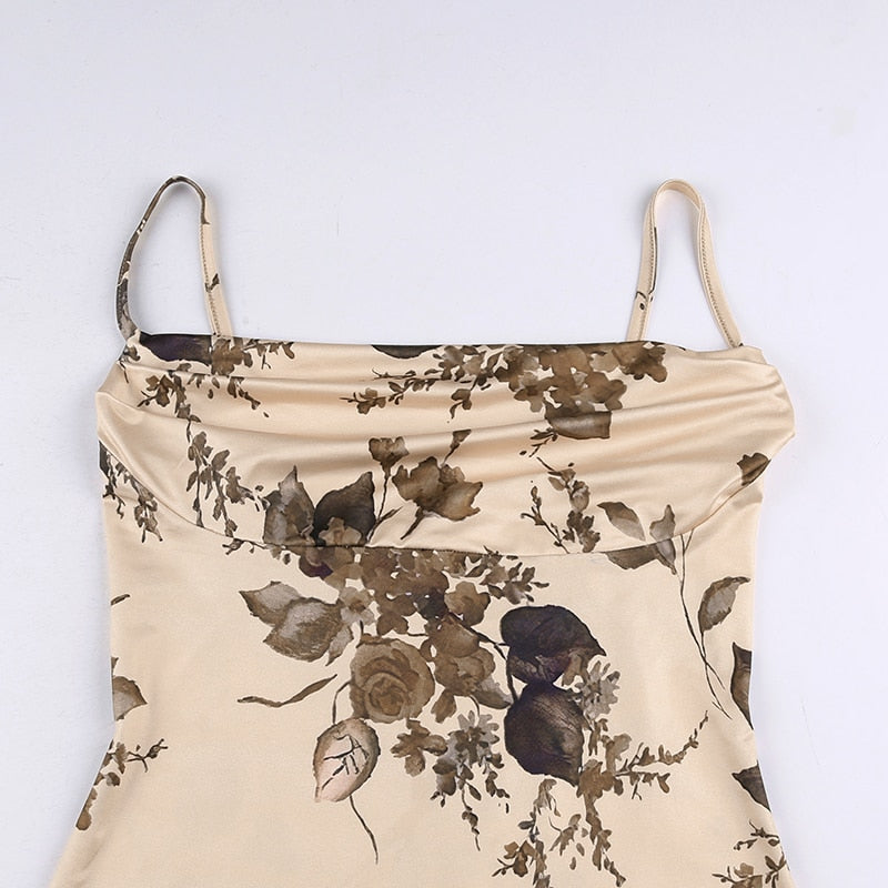 Floral Print Maxi Backless Long Dress mysite
