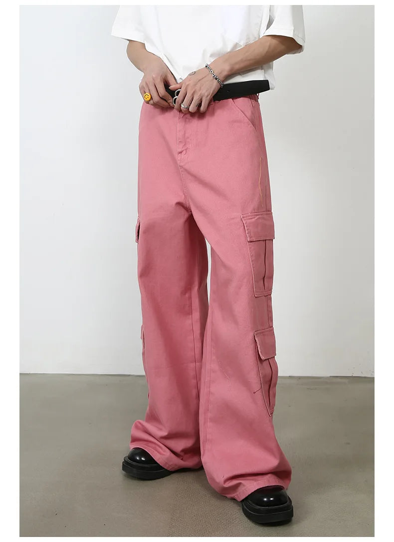 Voguable Pink Cargo Jeans Pants Men Oversize Wide Leg Denim Trousers Male Loose Casual Japanese Streetwear Hip Hop Pocket voguable