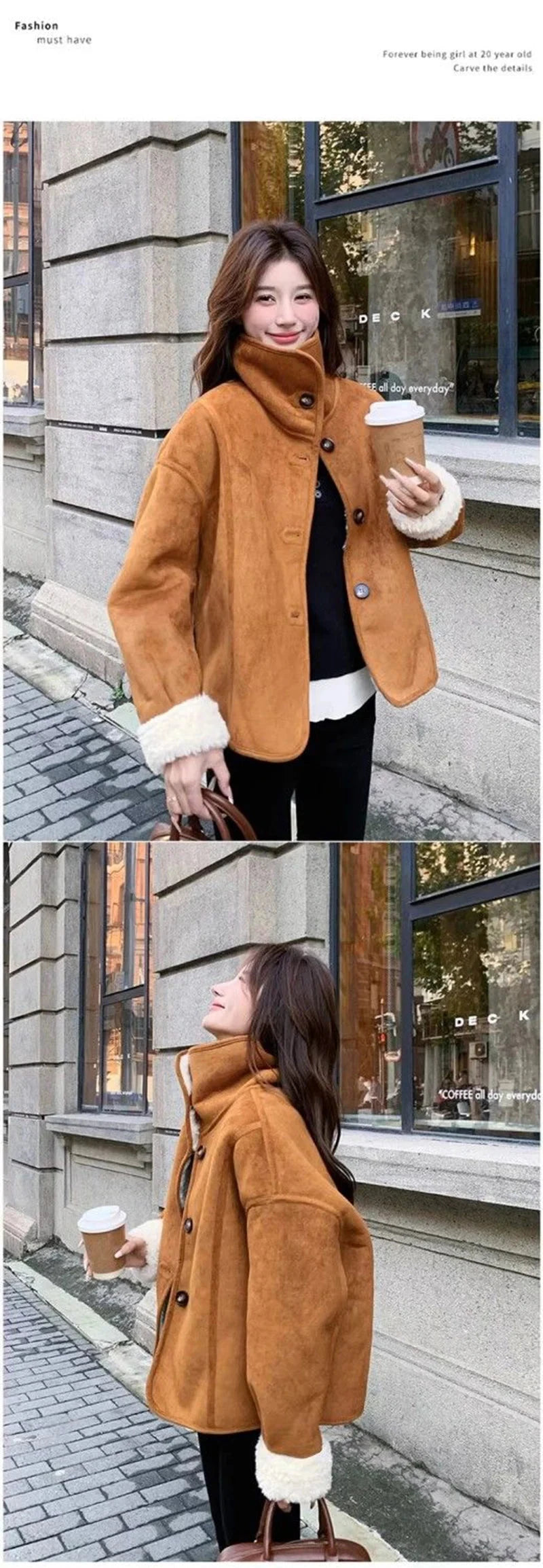 Y2K Faux Lamb Suede Jacket Women Warm Winter Streetwear Retro Coat Korean Casual Loose Long Sleeve Single Breasted Outwear voguable