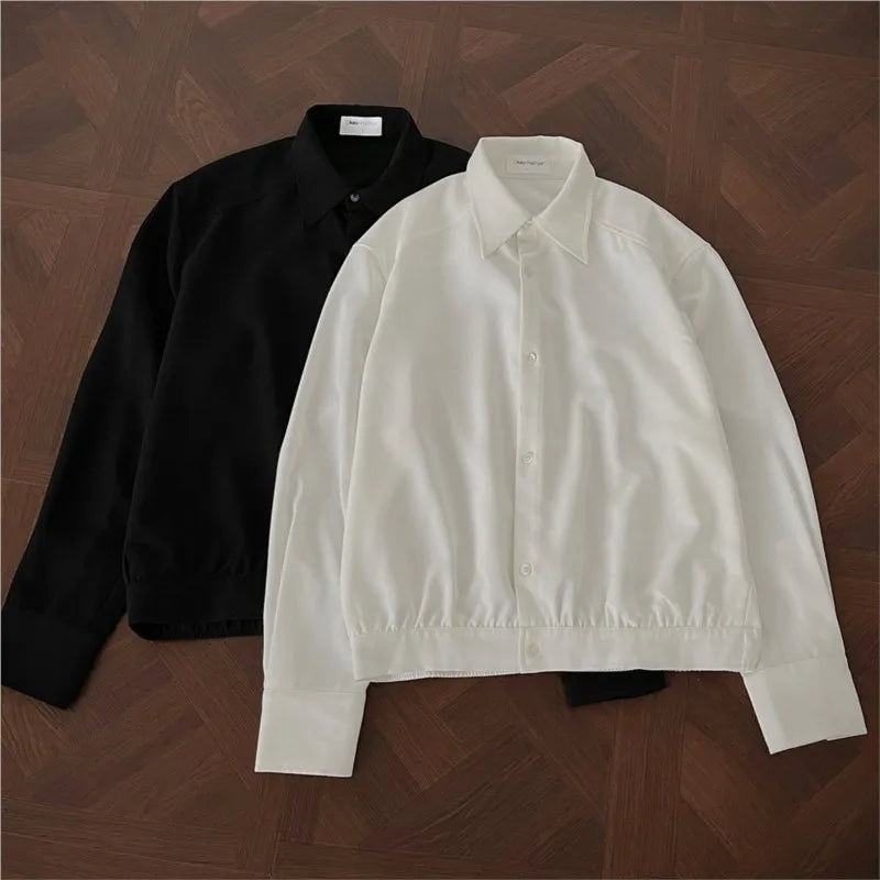 Shirt men Korean Style Loose Fit Square Neck Plain Color Long Sleeve Shirt Man Autumn New Trendy Youth Dance Shirts Oversized voguable