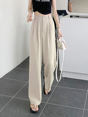 Voguable  Elastic High Waist Women Suit Pants Casual Loose Summer Straight Trousers Korean Simple Solid Female Pant voguable