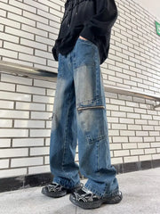 Streetwear Pocket Design Men Jeans Cargo Pants Loose Plus Size Neutral Wide Leg Pants Harajuku Casual Denim Pants Gothic Y2K voguable