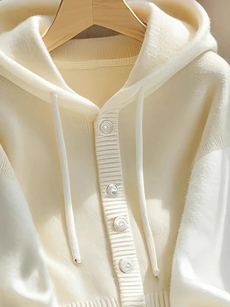 Casual Japan Hooded Cardigan Sweaters Women Lazy Wind Patchwork Knitted Coat Vintage Sweet Long Sleeve High Quality Tops voguable