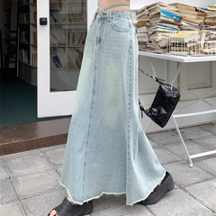 Voguable  Women's High Waist Long Skirt Korean Style Solid Color Loose Fit Denim Half-Body Fishtail Summer Fashion Design New Arrivals voguable