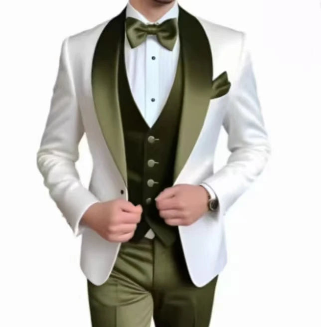 Voguable  Elegant Classic High-Quality Men Suit 3pcs Set with Satin Collar Jacket Vest And Trousers Business Wedding Banquet Customizable voguable