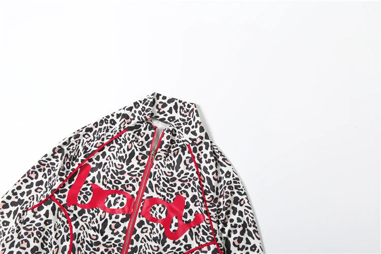Voguable  Leopard Letter Tracksuit Women 2 Piece Set Y2K Zip Crop Jacket+Metal Sash Leggings Sporty Matching Stretch Streetwear voguable