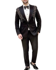 Voguable  Beaded Men Suits for Wedding Prom Party 2 Pieces Slim Fit Groom Tuxedo Male Peak Lapel Fashion Suit Jacket with Pants voguable