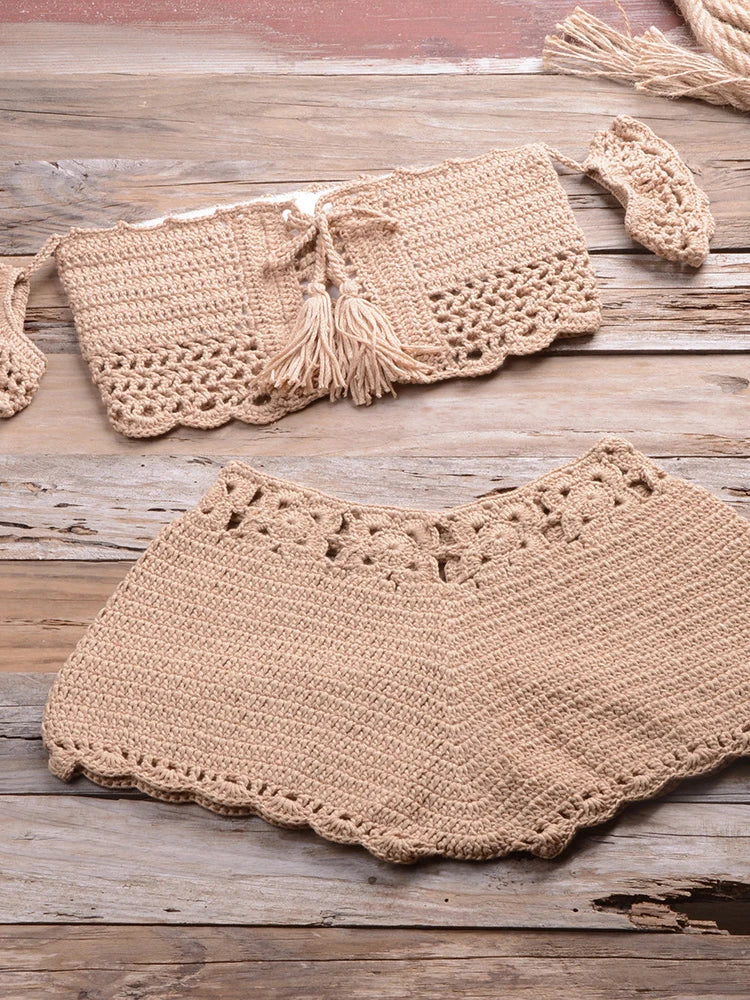 Voguable  Handmade Crochet Bikini Set Women Swimwear Bohemian Fitness Sexy Beach Outfits Holiday Vintage Swimsuit Summer voguable