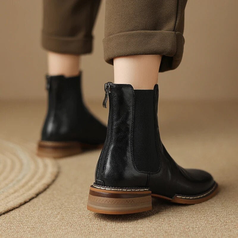 Winter New Autumn Genuine Leather High Heels Boots Women Shoes Chelsea Boots Ankle Boots Retro Leather Shoes Platform Boots voguable