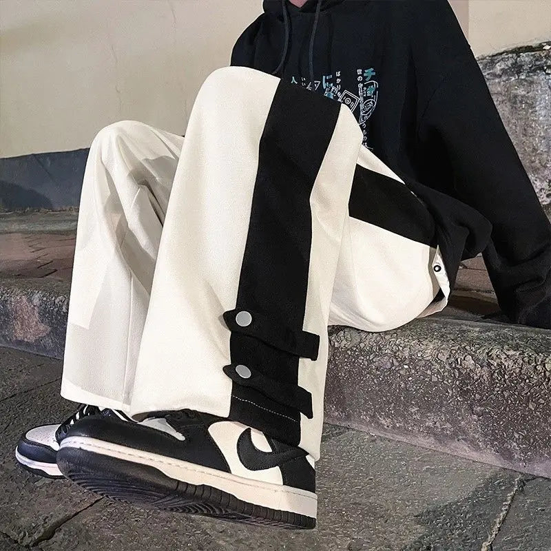 Voguable  Hong Kong Style Spliced Wide Leg Casual Pants Men's and Women's Versatile Pants Sports Pants Loose Pants Trendy voguable