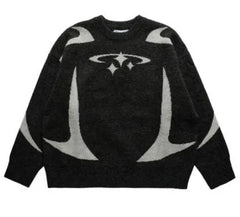 Y2k Men's Hip Hop Knitted Sweater Gothic Print Graphic Pullover 2024 Autumn Harajuku Streetwear Cotton Vintage Oversized Sweater voguable