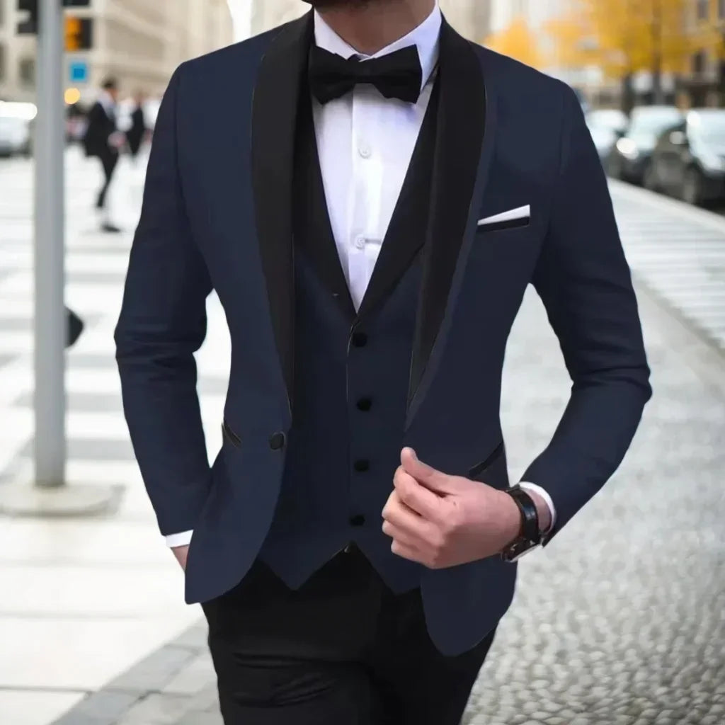 Voguable  Luxury Slim Fit Men's 3-Piece Tuxedo Set with Shawl Lapel Blazer Vest And Pants for Wedding And Evening Parties voguable