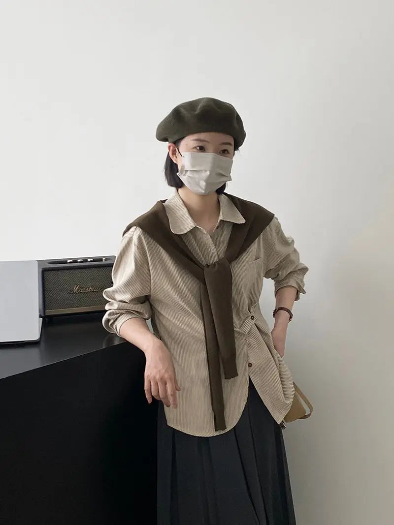 Voguable Vintage Striped Long Sleeve Shirt Woman Oversized Button Up Blouses Japanese Style Harajuku Fashion Spring Casual 2024 voguable
