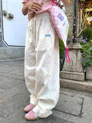 Stars Print Letter Cargo Pants Women Sweet Fashion High Waist Wide Leg Trousers Casual Loose Preppy Style Female Cute Pants voguable