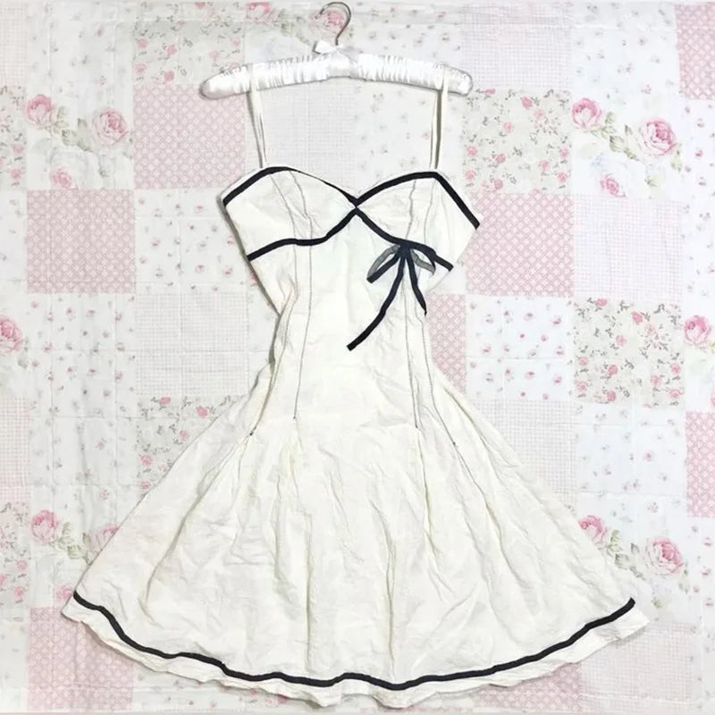 Streetwear Fashion Y2K Women's Dress vintage Aesthetic Hip Hop Casual Cute Pink Bow Lace Punk emo girl Slim V Neck Women's Dress voguable