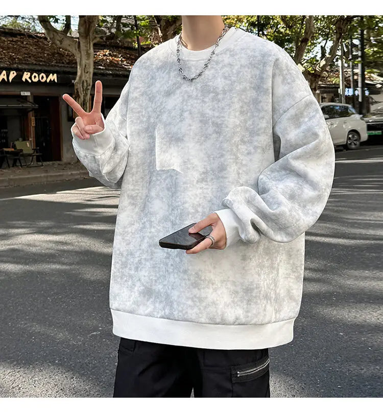 2025 Spring Casual Fashion Tie-dye Hoodies for Men Sweatshirt O Neck Black White Hip Hop Pullover Streetwear Korean Harajuku voguable