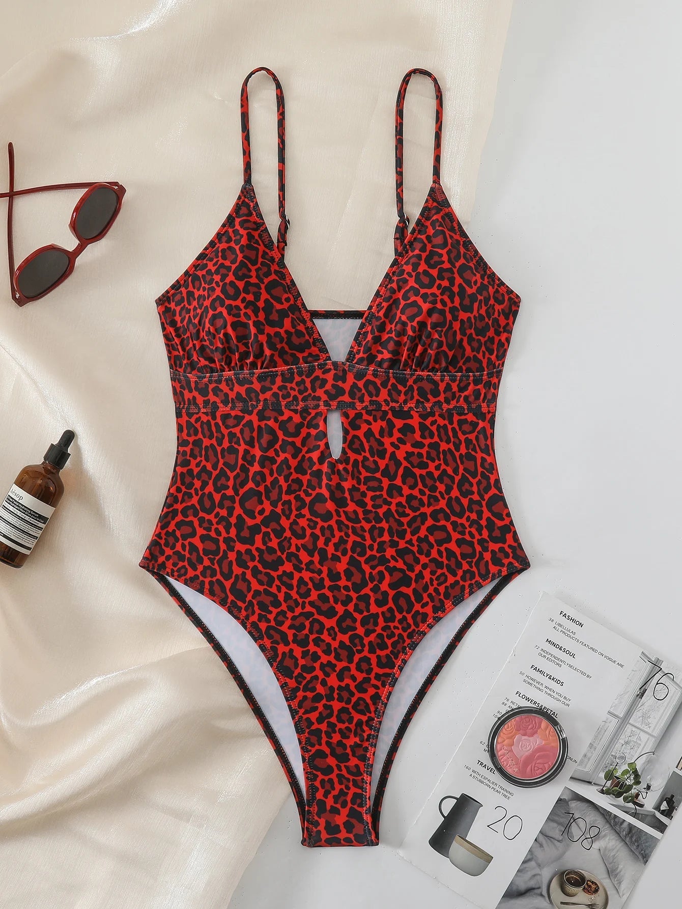 Voguable  Strappy Swimsuit One Piece Leopard Printed Swimwear Women Sexy Hollow Bathers Bathing Swimming Swim Suit Female Beachwear voguable