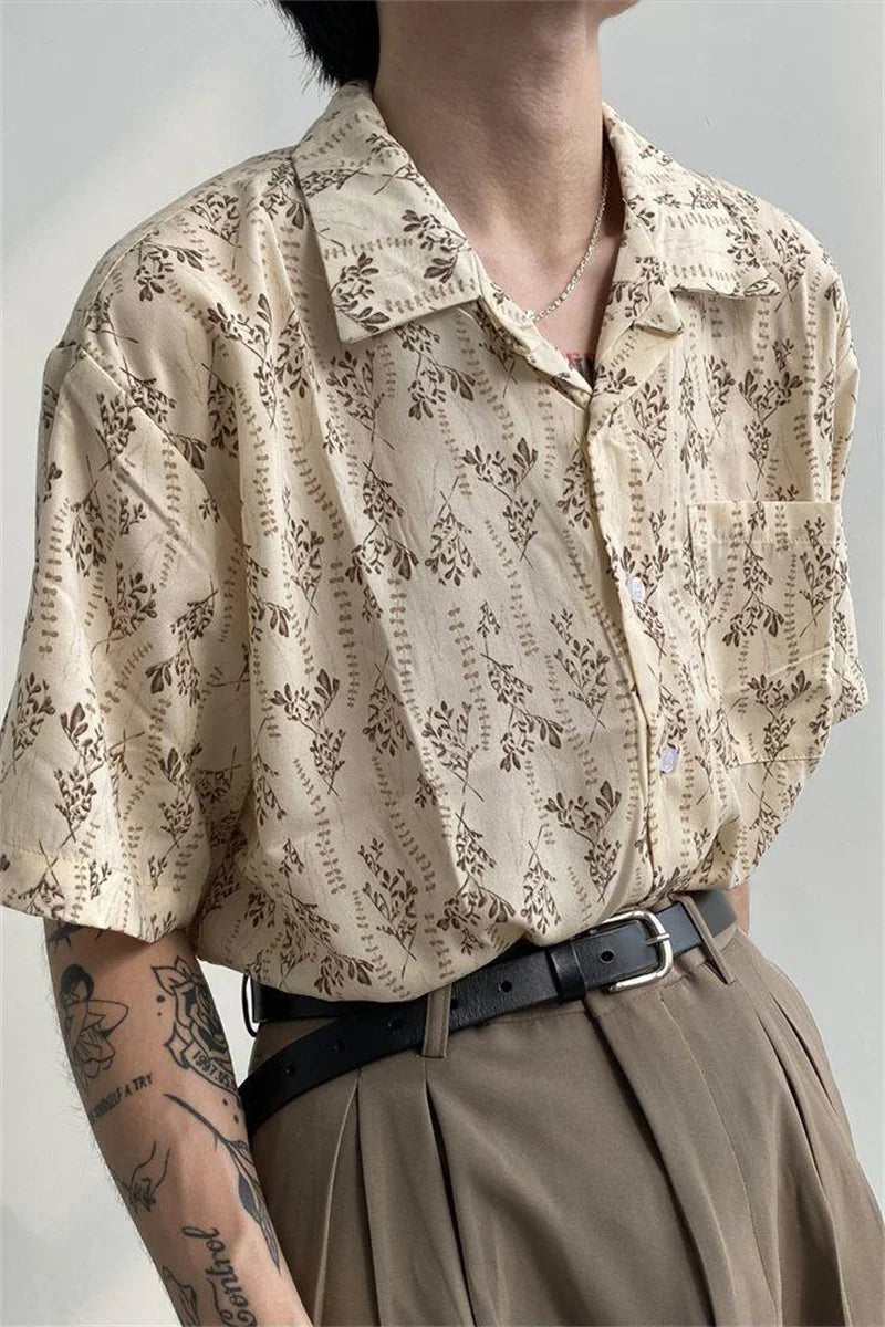 Hawaiian Shirt for Men Small Flower Cuba Collar Vintage Holiday Beach Couple Clothing Male Top Summer voguable