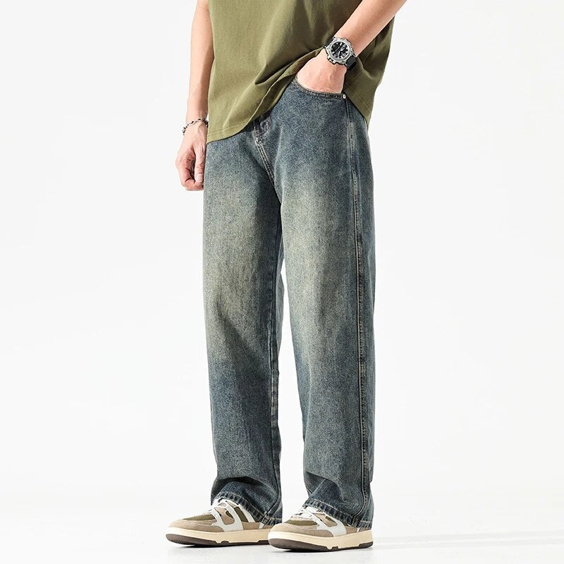 Wide Leg Jeans Men Baggy Pants Summer Straight Cut Loose Retro Blue Denim Pants Streetwear Fashion Pockets Vintage Man Clothes voguable