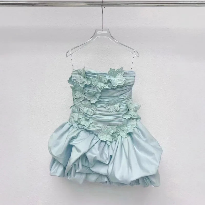 Fashion Folds Dress Women's Sleeveless Strapless High Waist Slim A Line Dresses 2025 Summer New Tide 3QW1366 voguable