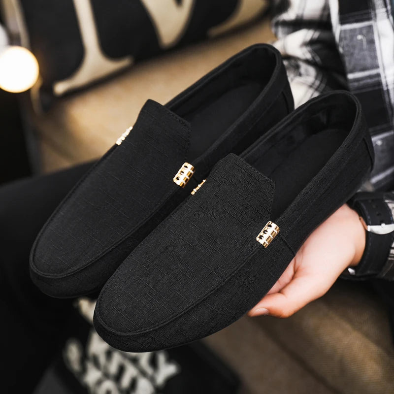 Voguable  Mens Canvas Slip On Loafers Fashion Dress Driving Shoes Formal Wedding Party Casual Flats Plus Size Comfortable Office Wear voguable